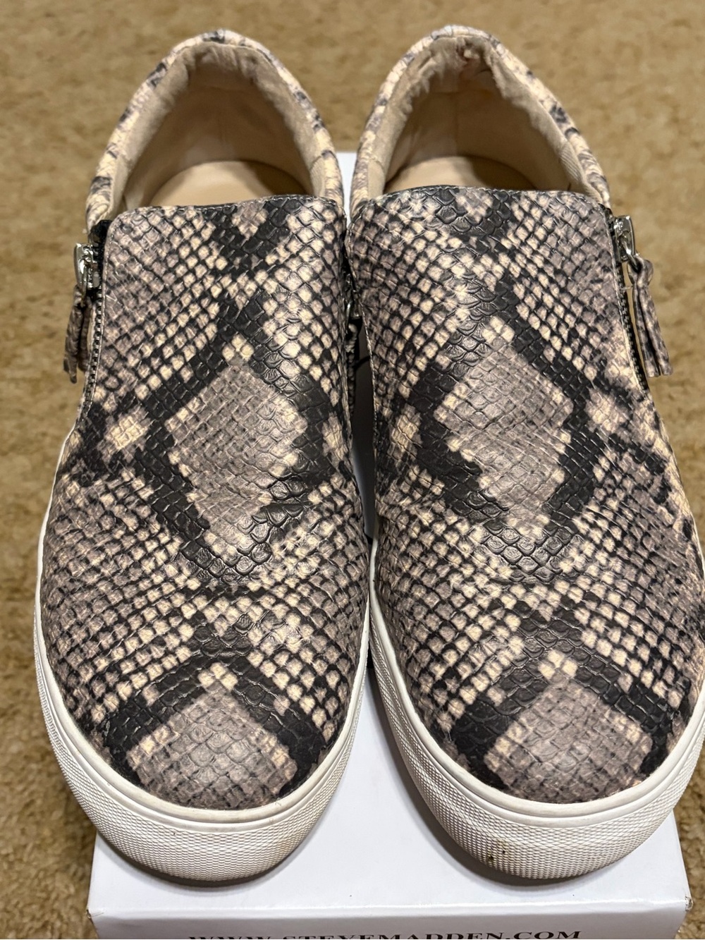 Steve Madden Jainna Snake-Print Slip-On Sneakers in Taupe